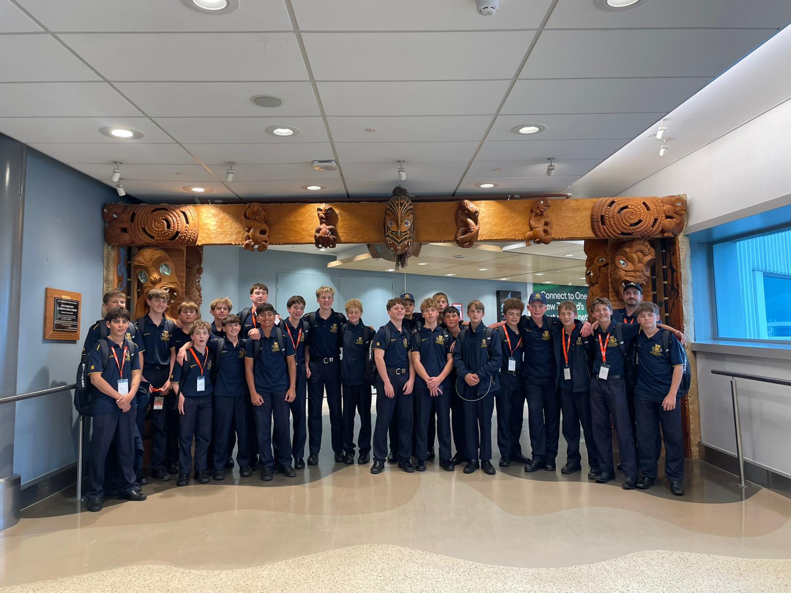 Group photo of Toowoomba Grammar students after they had landed in New Zealand.